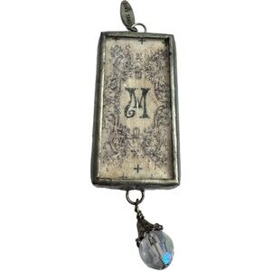 Jewel Kade Letter M Crown Reversable Pendant Silver Tone Faceted Glass Jewelry